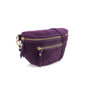 Genuine Italian Suede Sling Crossbody Bag with Dual Zipper Compartments - Image 3