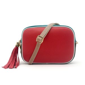 Italian Leather Colorblock Crossbody Camera Bag with Tassel
