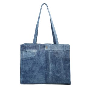 Stylish Denim Shoulder Bag with Zipper Closure & Pockets - Image 1