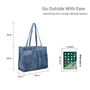 Stylish Denim Shoulder Bag with Zipper Closure & Pockets - Image 2