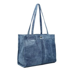 Stylish Denim Shoulder Bag with Zipper Closure & Pockets - Image 4