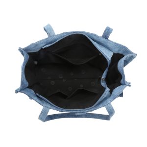Stylish Denim Shoulder Bag with Zipper Closure & Pockets - Image 6
