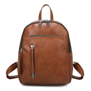 Stylish PU Leather Multiple Zipper Pockets Spacious Backpack