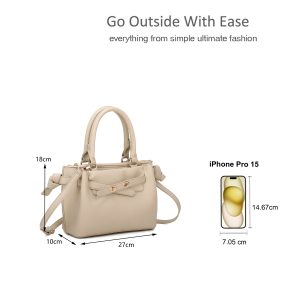 Gold Tone Textured Finish Dual Handles Mini Tote Bag - Image 3