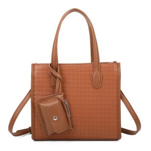 Structured Crossbody Strap Textured Tote Bag Card Holder