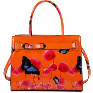 Women's Large Floral Butterfly Handbag Patent Leather Shoulder Bag