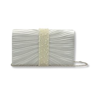 Elegant Pleated Clutch Purse with Beaded Center Accent