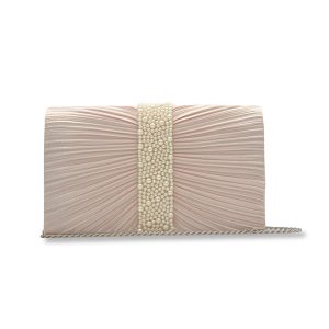 Elegant Pleated Clutch Purse with Beaded Center Accent - Image 4