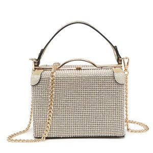 Elegant Rhinestone Clasp Box Clutch Bag Top Handle