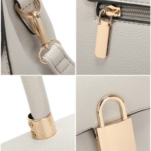 Chic PU Leather Shoulder Handbag Top Handle Gold Lock - Image 6