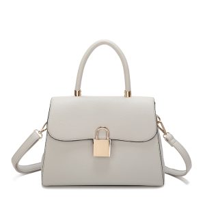 Chic PU Leather Shoulder Handbag Top Handle Gold Lock - Image 1