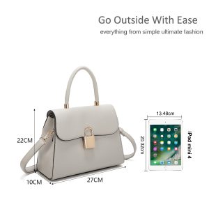 Chic PU Leather Shoulder Handbag Top Handle Gold Lock - Image 3