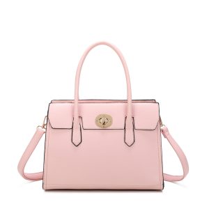 Elegant PU Leather Structured Shoulder Bag Lock Accent
