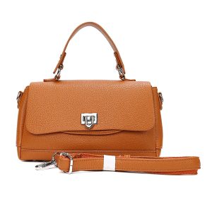 Top Handle Shoulder Bag with Flap Closure and Long Strap