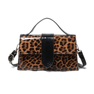Animal Print Top Handle Crossbody Bag with Flap Closure - Image 8