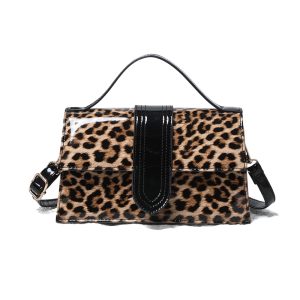 Animal Print Top Handle Crossbody Bag with Flap Closure - Image 9