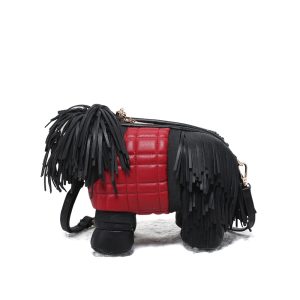 Dog-Shaped Crossbody Bag with Fringe Detail and Zip Closure - Image 1