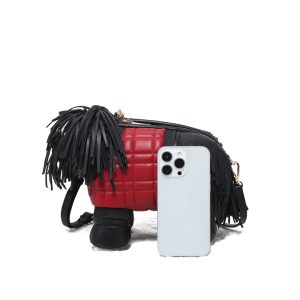 Dog-Shaped Crossbody Bag with Fringe Detail and Zip Closure - Image 3