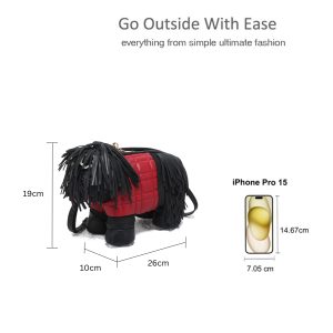 Dog-Shaped Crossbody Bag with Fringe Detail and Zip Closure - Image 2