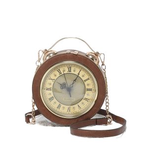 Vintage Clock-Inspired Crossbody Bag with Chain Strap - Image 1