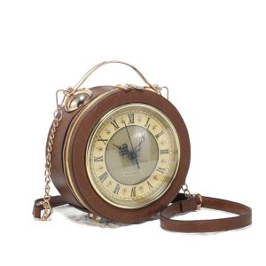 Vintage Clock-Inspired Crossbody Bag with Chain Strap - Image 4