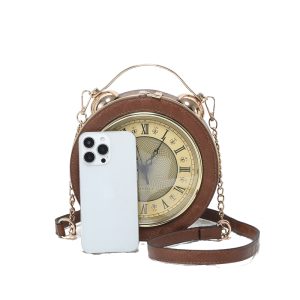 Vintage Clock-Inspired Crossbody Bag with Chain Strap - Image 3