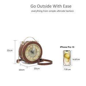 Vintage Clock-Inspired Crossbody Bag with Chain Strap - Image 2