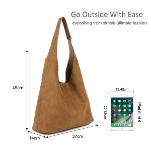Modern Faux Suede Spacious Shopping Shoulder Tote Bag Wide Strap - Image 2
