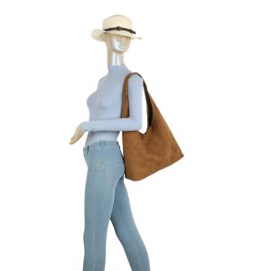 Modern Faux Suede Spacious Shopping Shoulder Tote Bag Wide Strap - Image 8