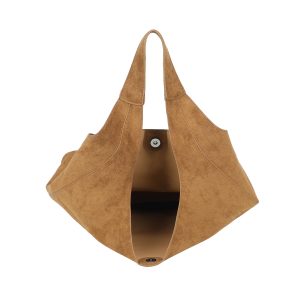 Modern Faux Suede Spacious Shopping Shoulder Tote Bag Wide Strap - Image 6