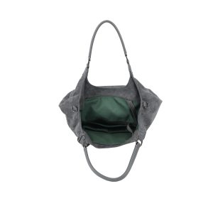Faux Suede Tassel Tote Bag Dual Handles Detachable Strap - Image 6