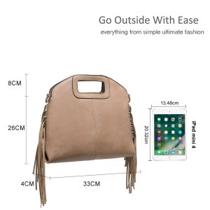 Trendy Crossbody Shoulder Bag Cutout Handle Fringe Tassel - Image 2
