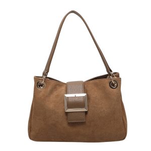 Shoulder Bag with Buckle Accent and Dual Top Handles