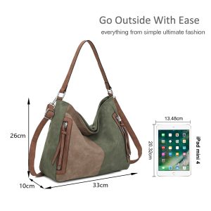 Color Block Faux Suede Slouchy Hobo Shoulder Bag - Image 2