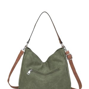 Color Block Faux Suede Slouchy Hobo Shoulder Bag - Image 4