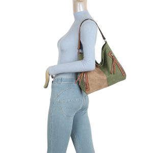 Color Block Faux Suede Slouchy Hobo Shoulder Bag - Image 7
