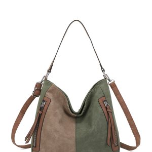 Color Block Faux Suede Slouchy Hobo Shoulder Bag