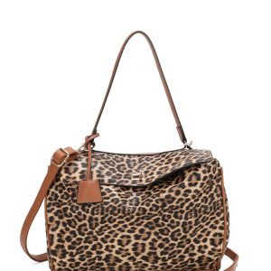 Leopard Print Flap Over Shoulder Bag Turn Lock Closure - Image 1