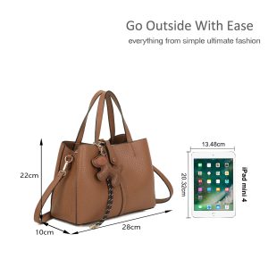 Pebbled Vegan Leather Structured Tote Bag Dog Charm - Image 2