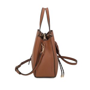Pebbled Vegan Leather Structured Tote Bag Dog Charm - Image 3