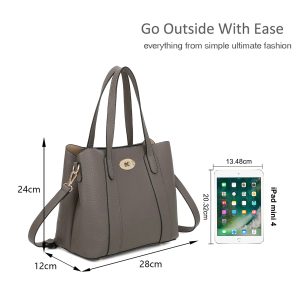 Pebbled Vegan Leather Twist Lock Structured Shoulder Bag - Image 2