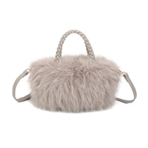 Elegant Faux Fur Tote Bag Braided Handles Soft Plush