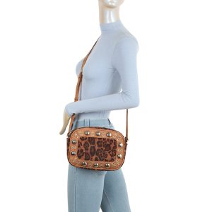 Stylish Leopard Print Crossbody Bag Studded Rivet Detail - Image 6