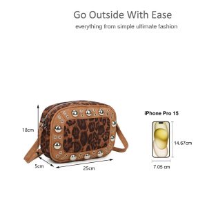 Stylish Leopard Print Crossbody Bag Studded Rivet Detail - Image 2