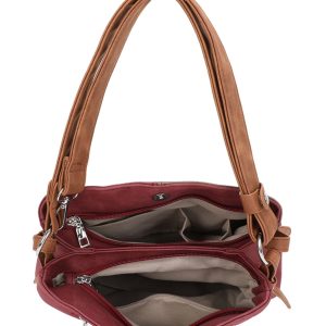 Multi-Tone Hobo Shoulder Handbag Side Zipper Pocket - Image 5