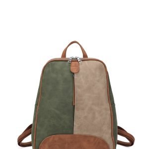 ColorBlock Faux Suede Backpack Adjustable Shoulder Strap