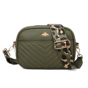 Stylish Bee Embellishment Patterned Strap Crossbody Bag