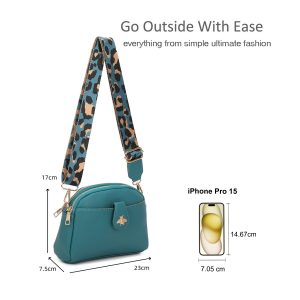 Trendy Crossbody Bag Wide Patterned Strap and Bee Accent - Image 2