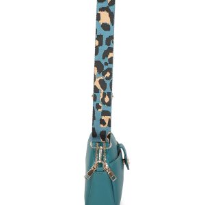 Trendy Crossbody Bag Wide Patterned Strap and Bee Accent - Image 3