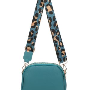Trendy Crossbody Bag Wide Patterned Strap and Bee Accent - Image 4